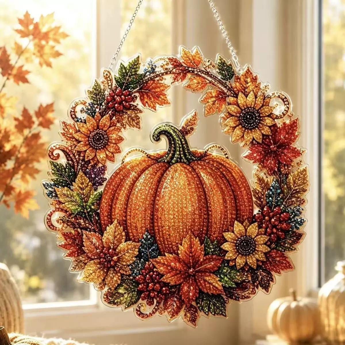 Resin Art Of Flowers - Halloween Pumpkins Diamond Art Hanging Ornament
