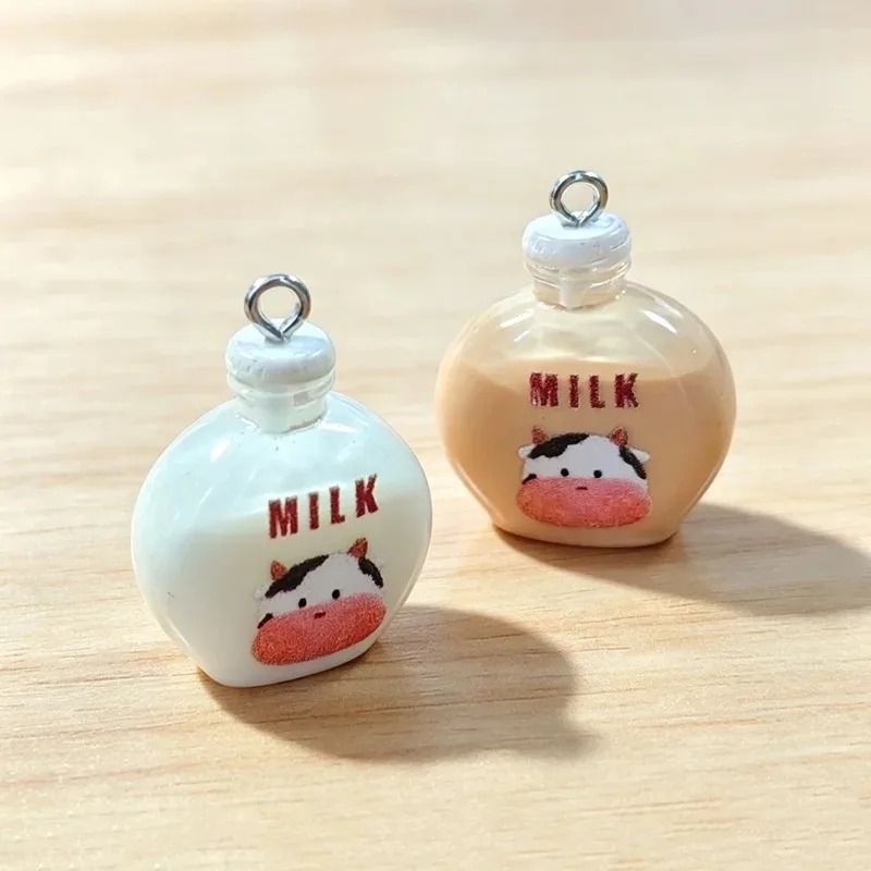 Resin Art Pendant - 10Pcs Adorable Small Cow Milk Bottle